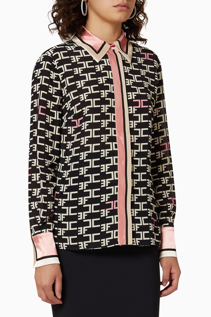 

Monogram Logo Viscose Blouse, Black