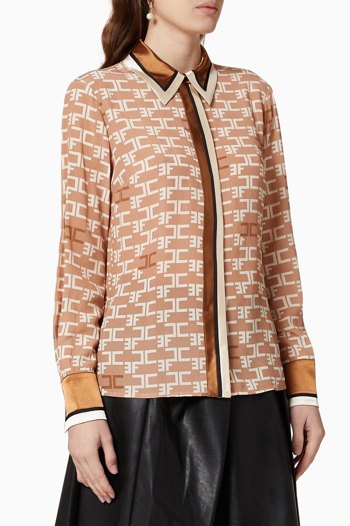 

Monogram Logo Viscose Blouse, Neutral
