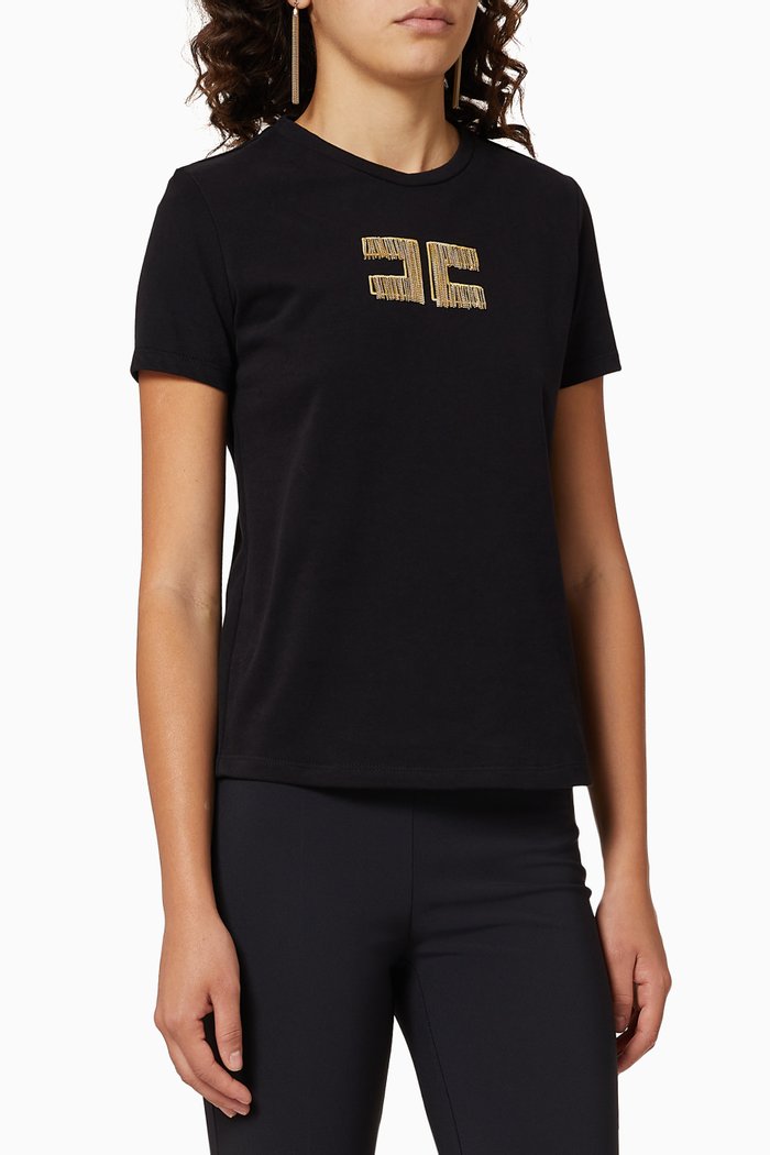 

Embroidered Logo Cotton T-Shirt, Black