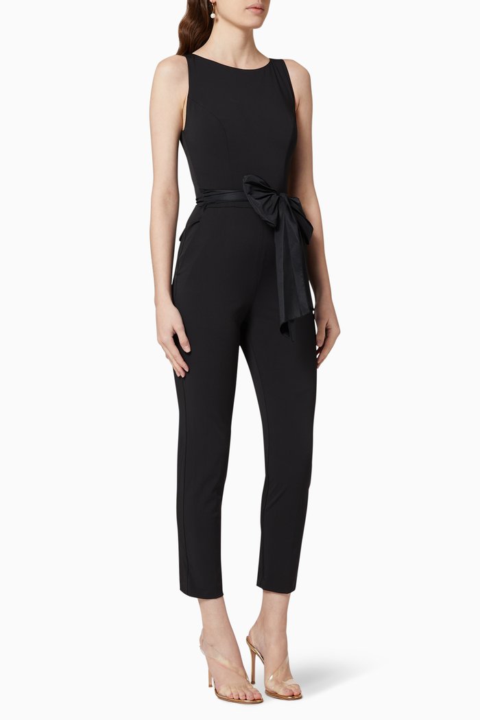 

Maxi Bow Twill Jumpsuit, Black
