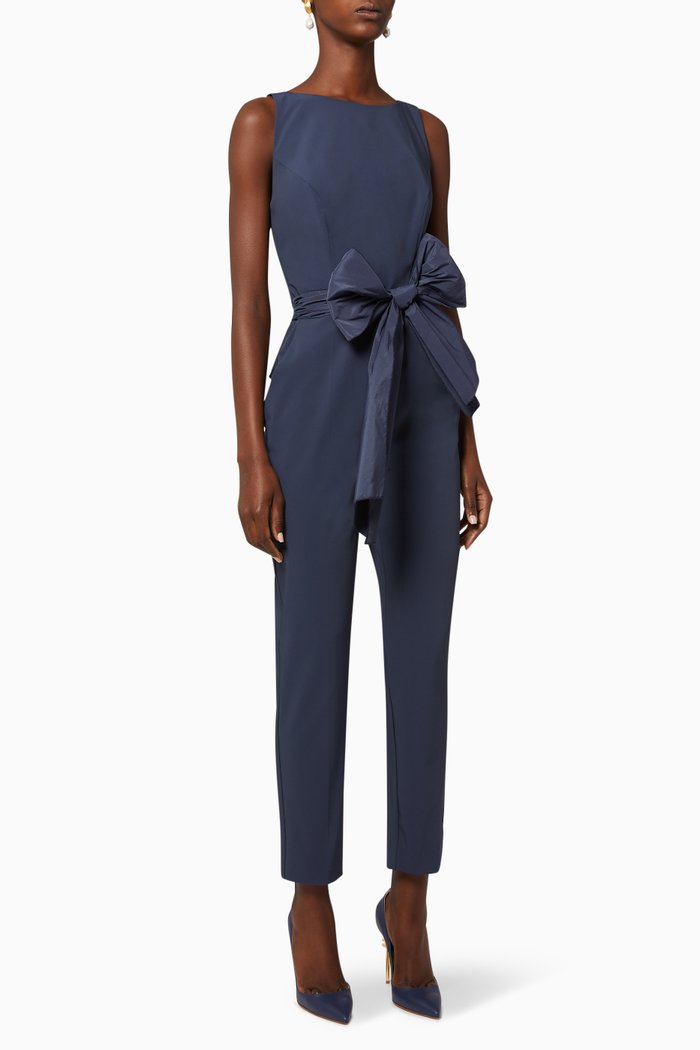 

Maxi Bow Twill Jumpsuit, Blue