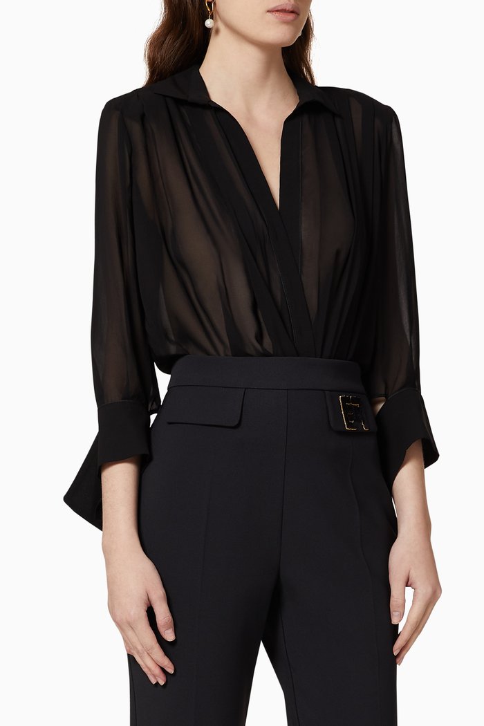 

Spread Collar Bodysuit, Black