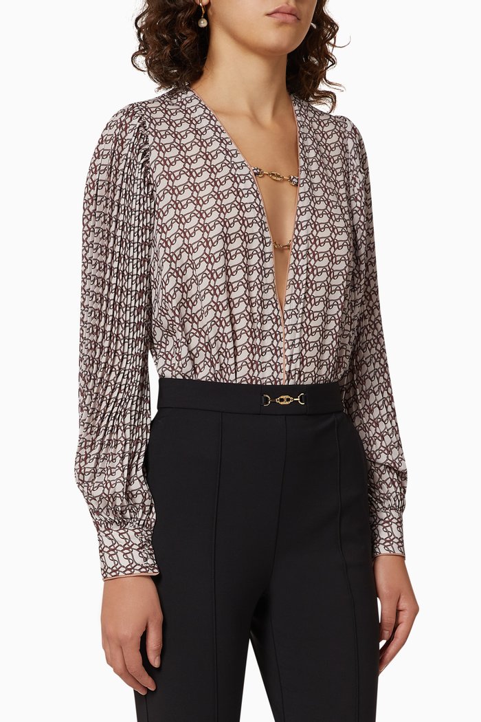

Pleated Sleeves Crêpe Bodysuit, Neutral