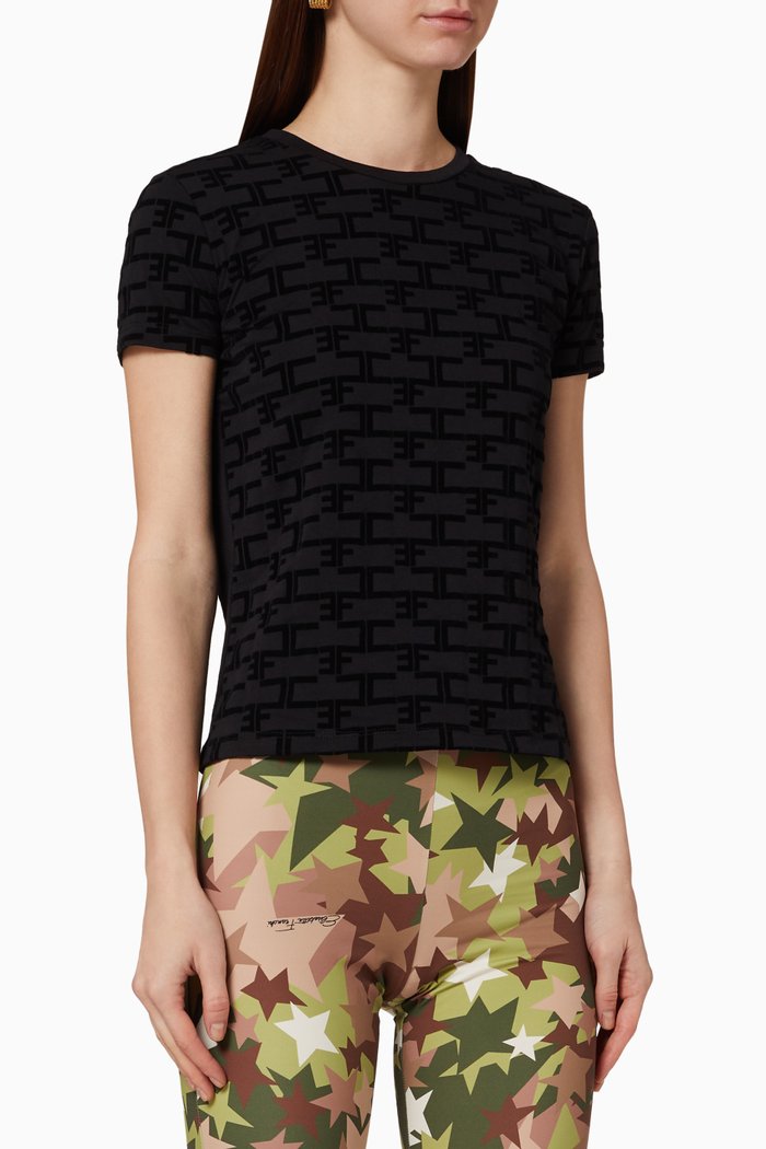 

Logo Flock Cotton T-Shirt, Black