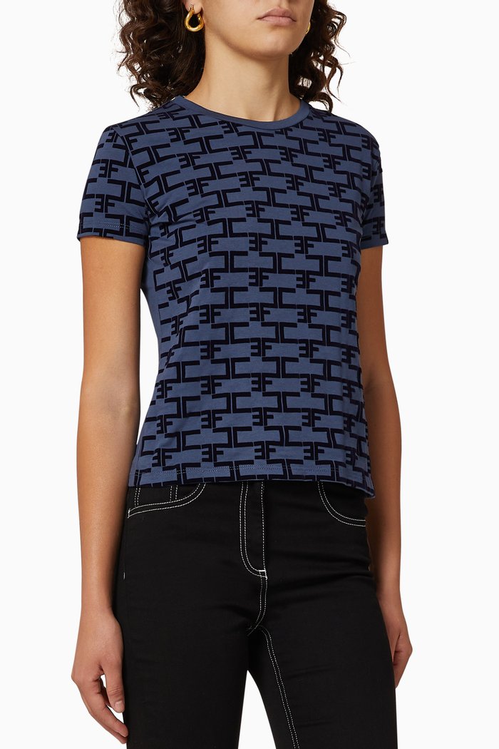 

Logo Flock Cotton T-Shirt, Blue