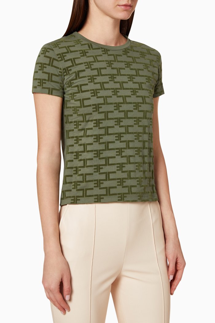 

Logo Flock Cotton T-Shirt, Green