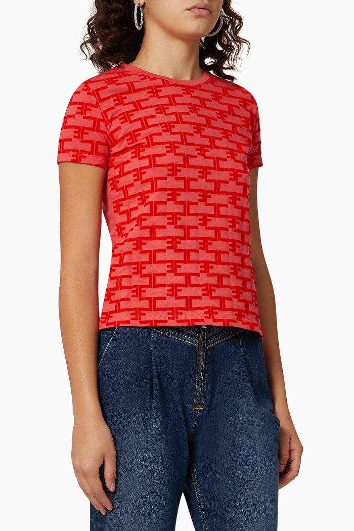 Logo Flock Cotton T-Shirt, Pink