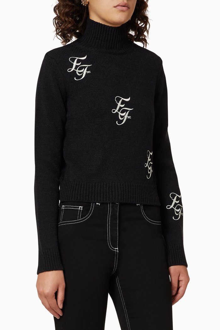 

Logo Embroidery Knit Jumper, Black