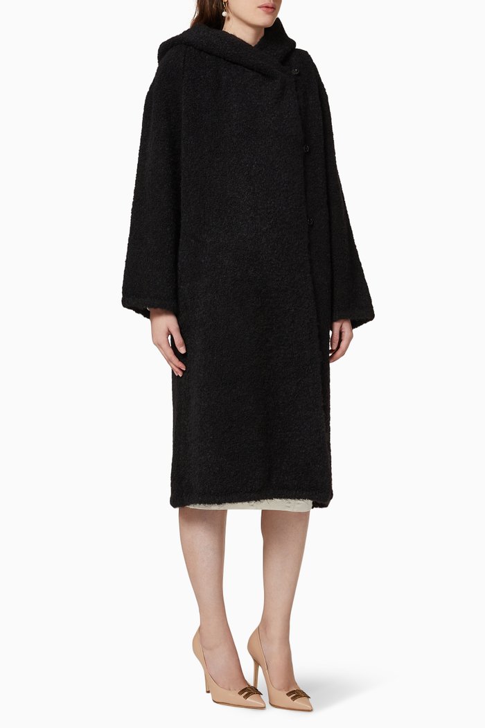 Long Hooded Coat, Black