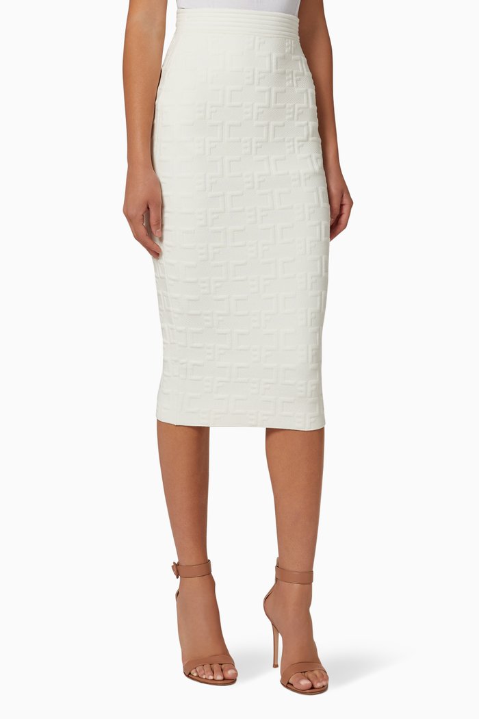 

Logo Knit Midi Skirt, White
