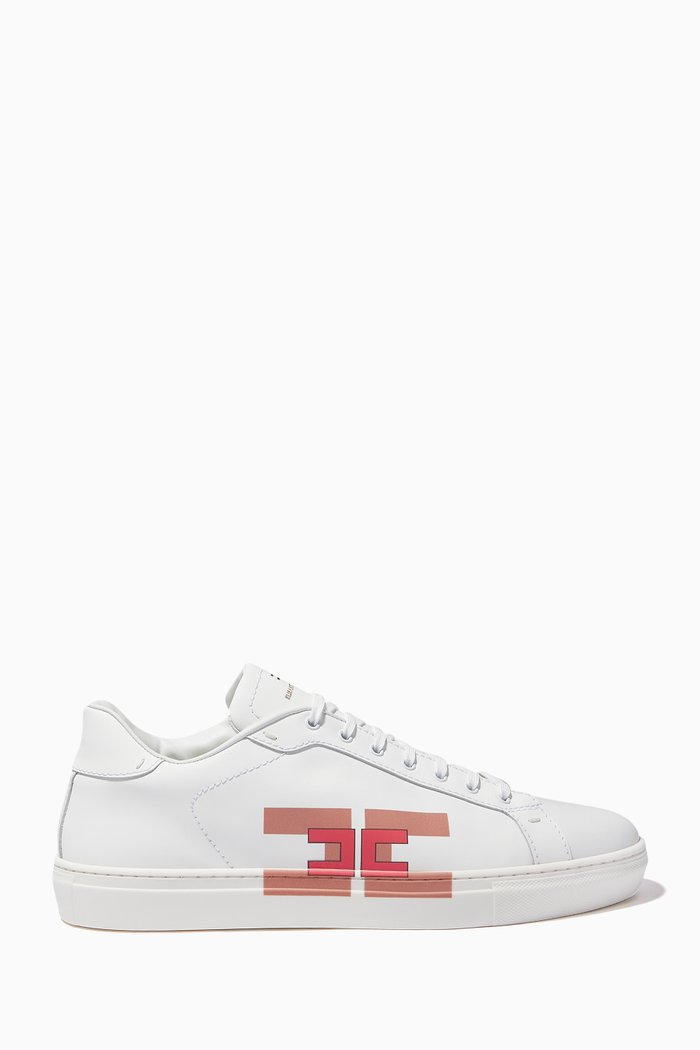 Logo Sneakers in Leather, White
