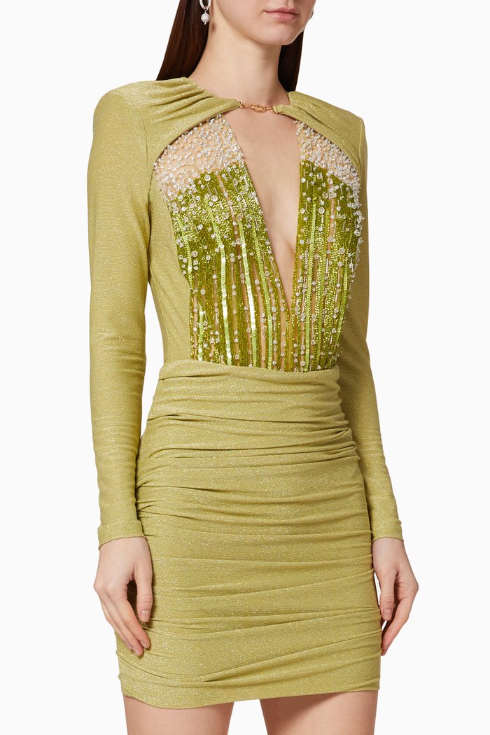 

Sequin Lamé Jersey Mini Dress, Green
