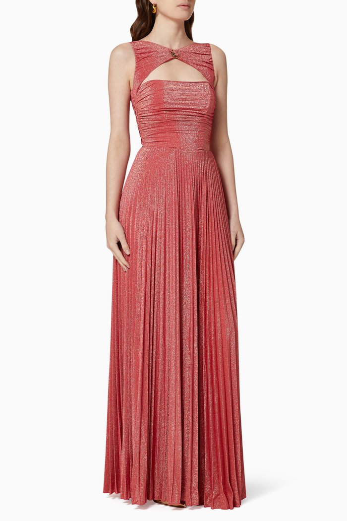 

Pleated Lamé Jersey Maxi Dress, Pink