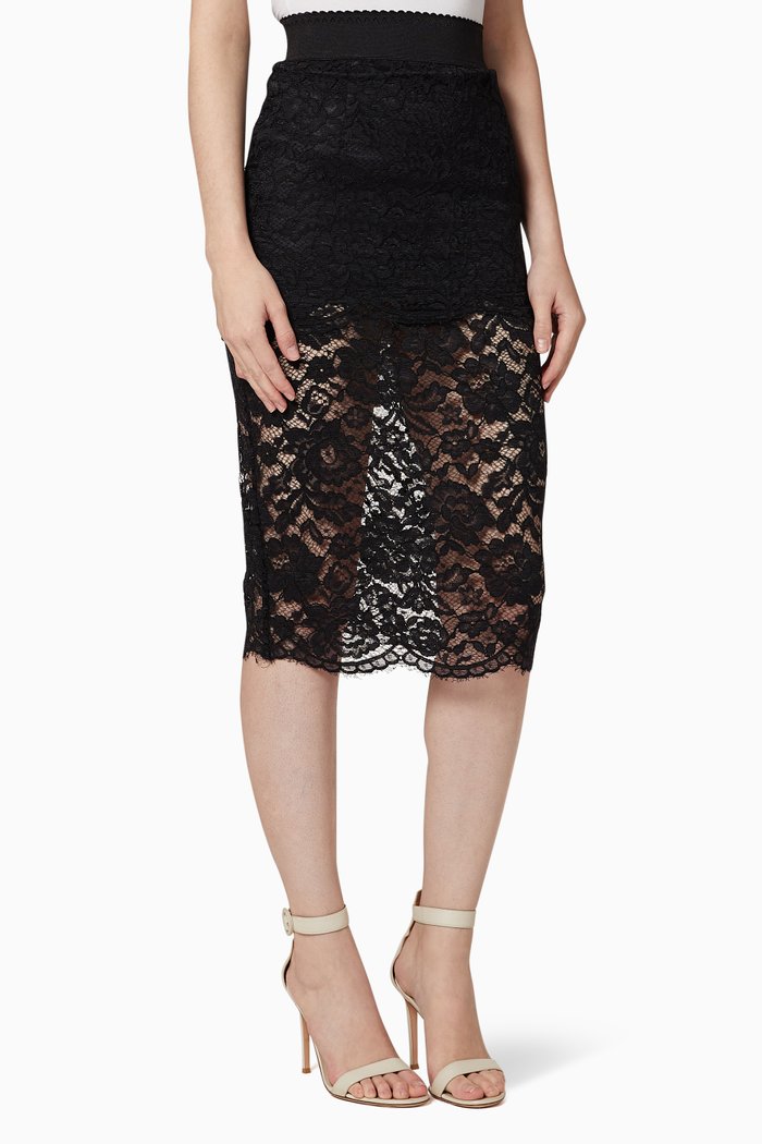 

Rebrodé Lace Midi Skirt, Black