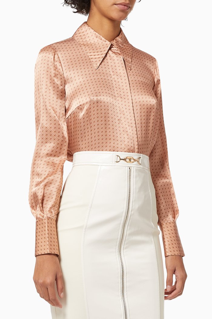 

Monogram Logo Silk Shirt, Rose gold