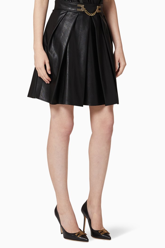 

Logo Detail Faux Leather Skirt, Black