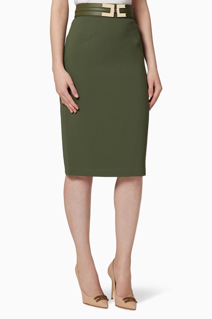 

Logo Belt Crêpe Midi Skirt, Green