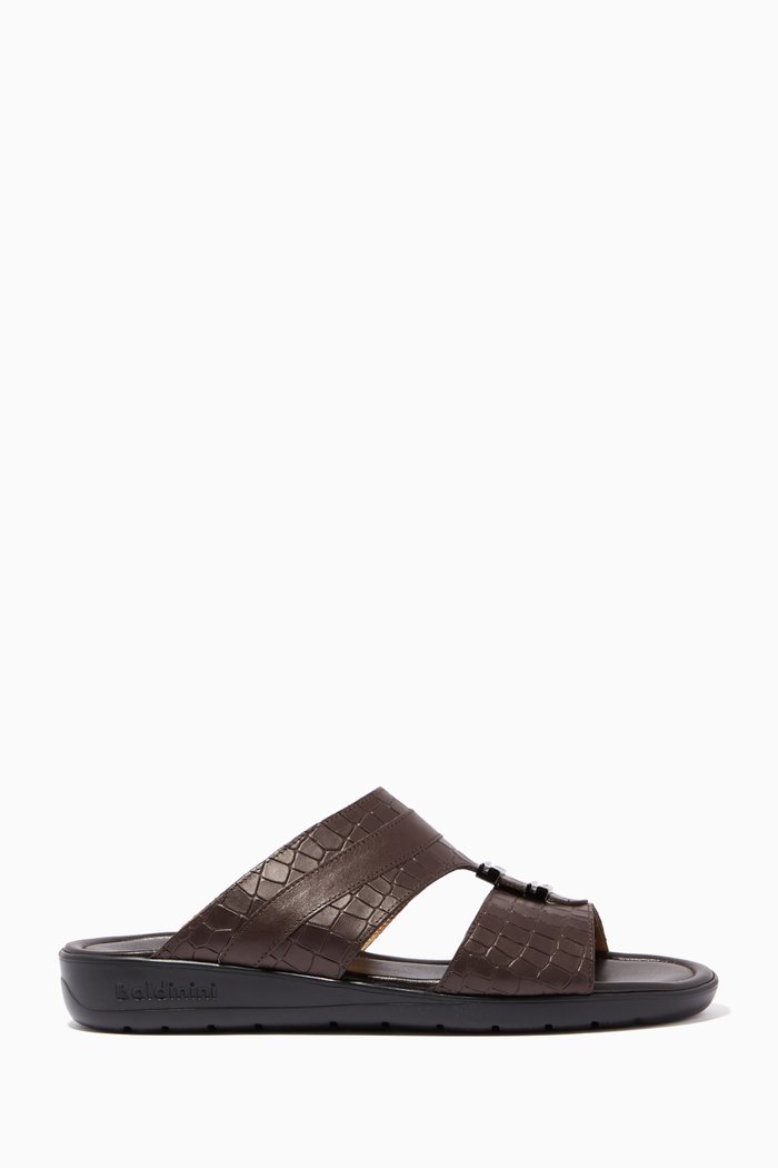 

Arabic Sandals in Croc-Embossed Leather, Brown
