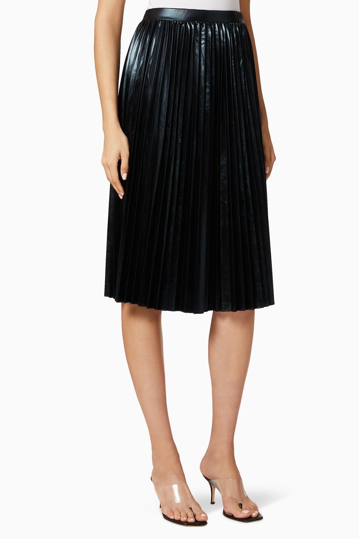 

Fondi Faux Leather Pleated Skirt, Black