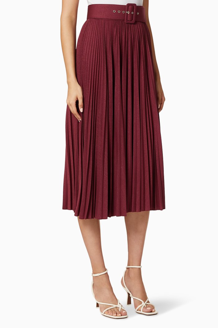 

Madras Lurex Pleated Skirt, Burgundy