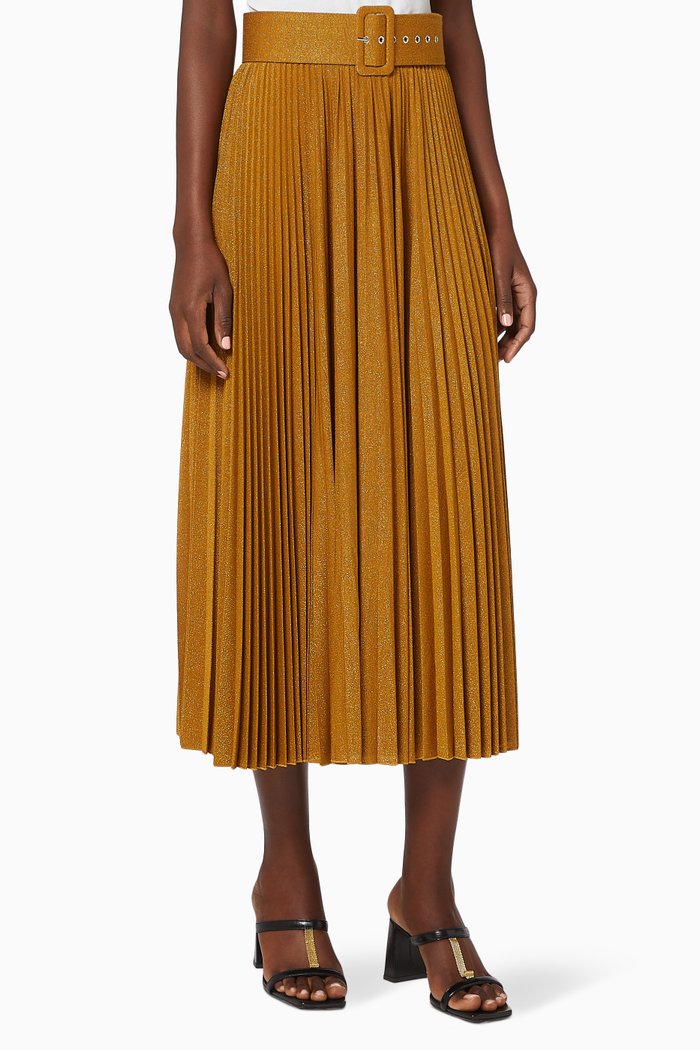 

Madras Lurex Pleated Skirt, Gold
