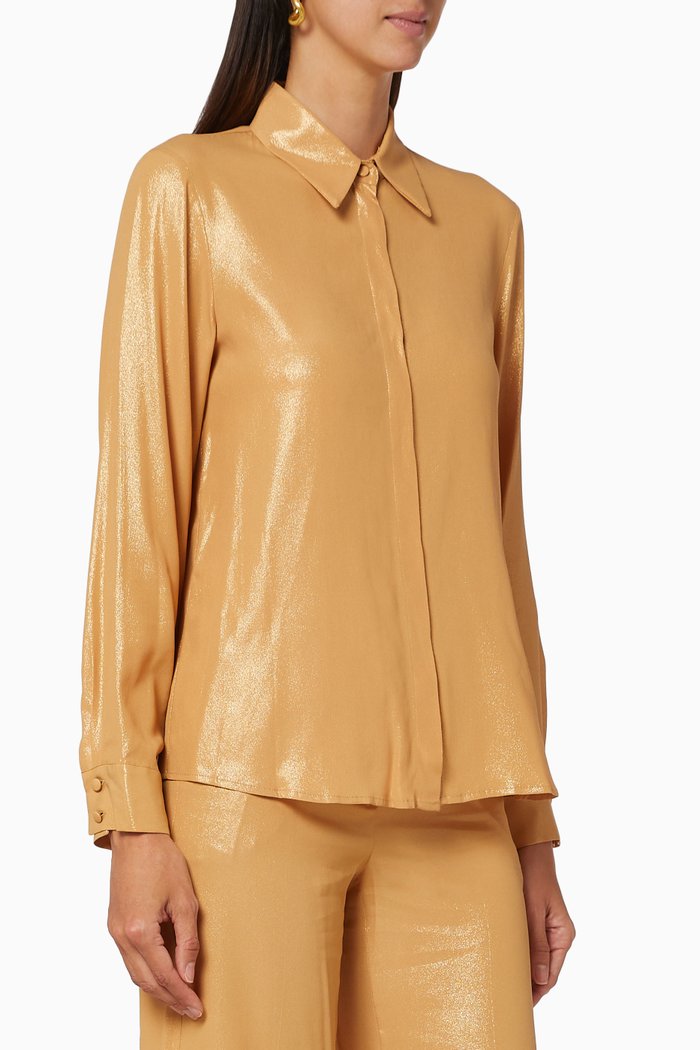 Semola Laminated Silk Shirt, Brown