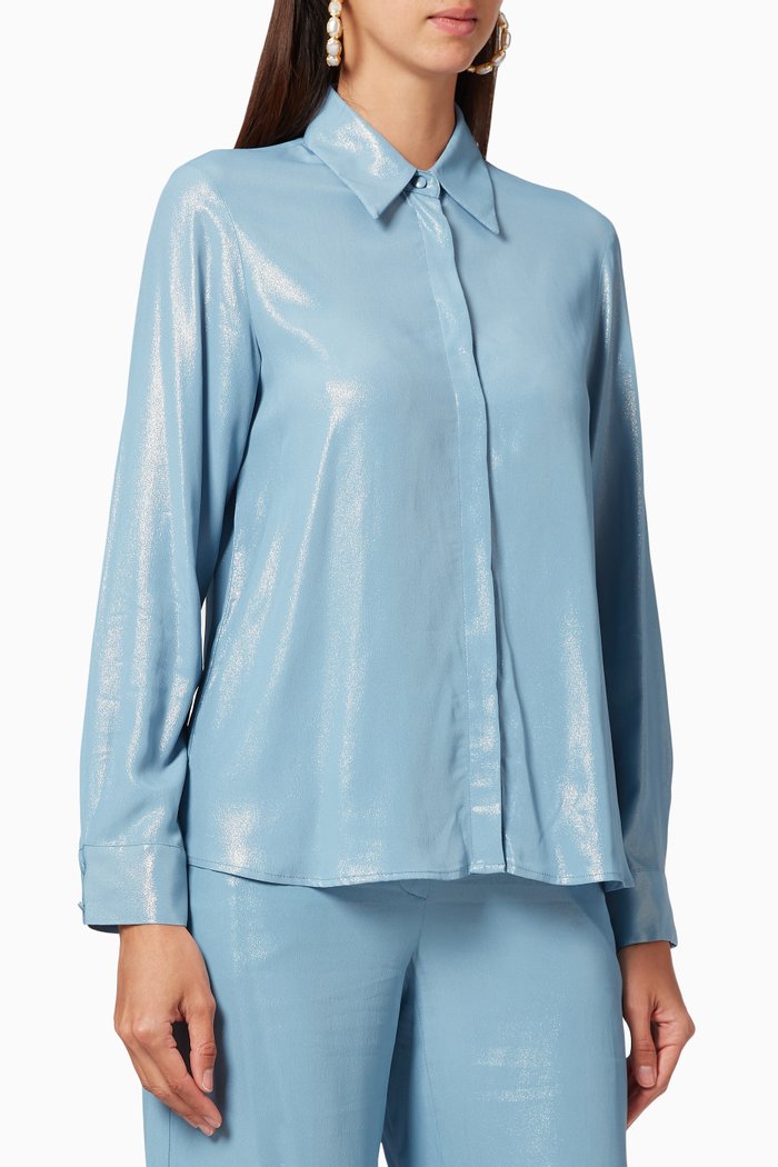 

Semola Laminated Silk Shirt, Blue
