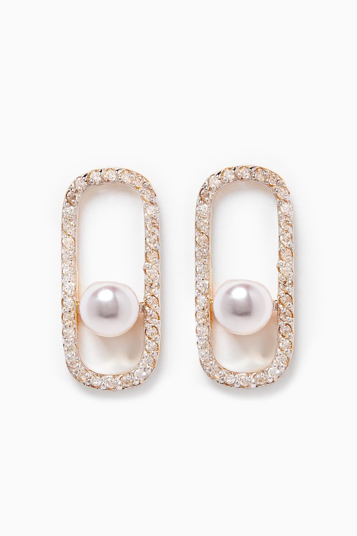 

Diamond Pearl Track Earrings in 14kt Yellow Gold