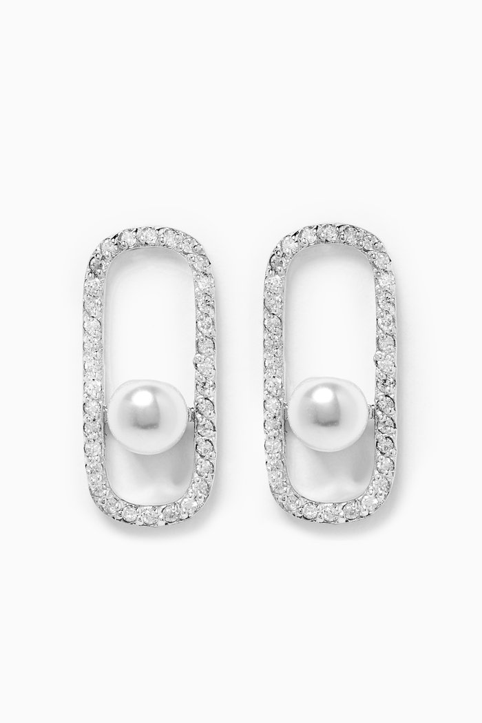

Diamond Pearl Track Earrings in 14kt White Gold, Silver