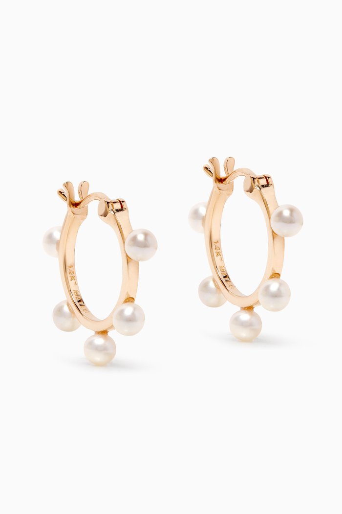 Small Pearl Dot Hoops in 14kt Yellow Gold
