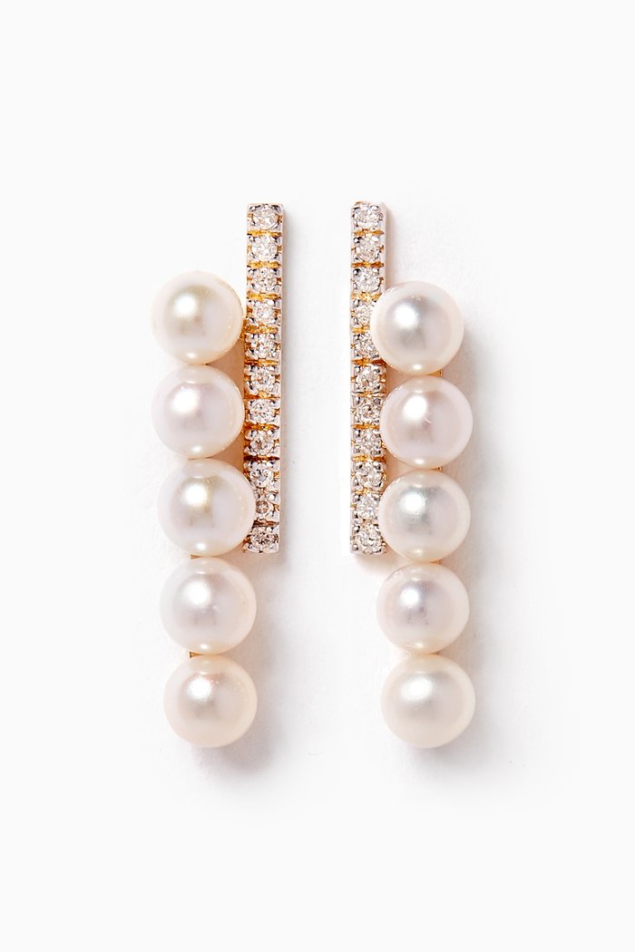 Diamond & Pearl Bypass Earrings in 14kt Yellow Gold