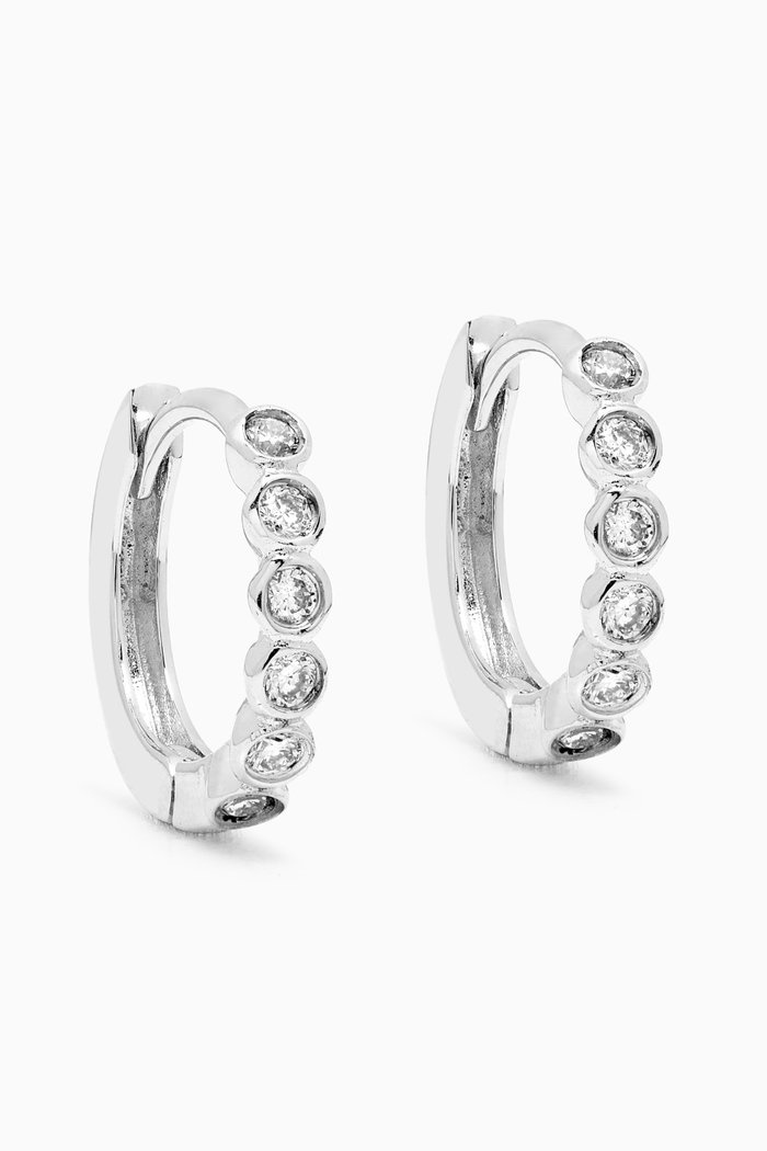 Diamond Bezel Huggies in 14kt White Gold, Silver