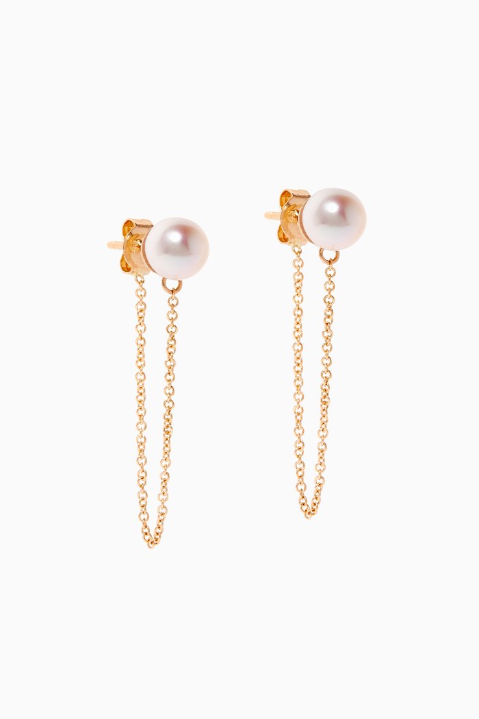 

Pearl Stud with Chain Drop Earrings in 14kt Yellow Gold