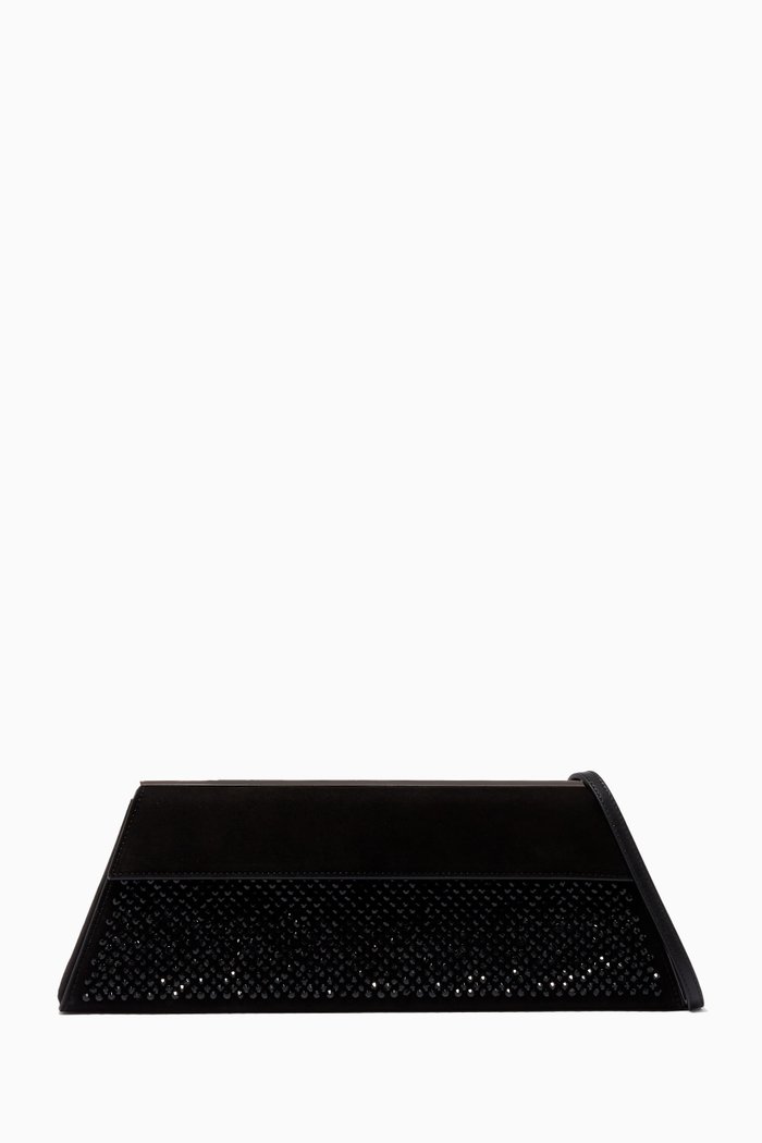Blocky Clutch in Crystal-Embellished Leather, Black
