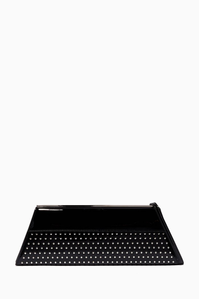 

Blocky Clutch in Crystal-Embellished Patent Leather, Black