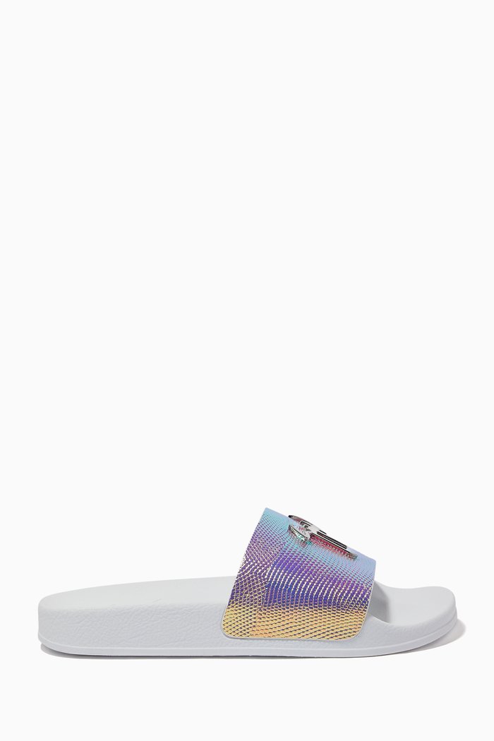 Brett Metallic Slides in Leather, White