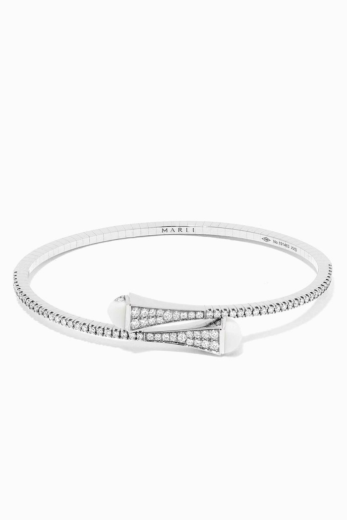 

Cleo White Agate Diamond Slim Slip-on Bracelet in 18kt White Gold, Silver