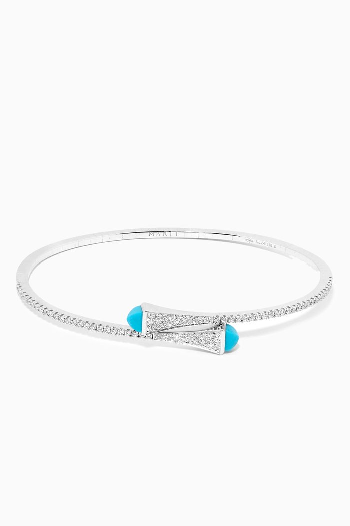 

Cleo Diamond Slim Slip-on Bracelet with Turquoise in 18kt White Gold, Silver