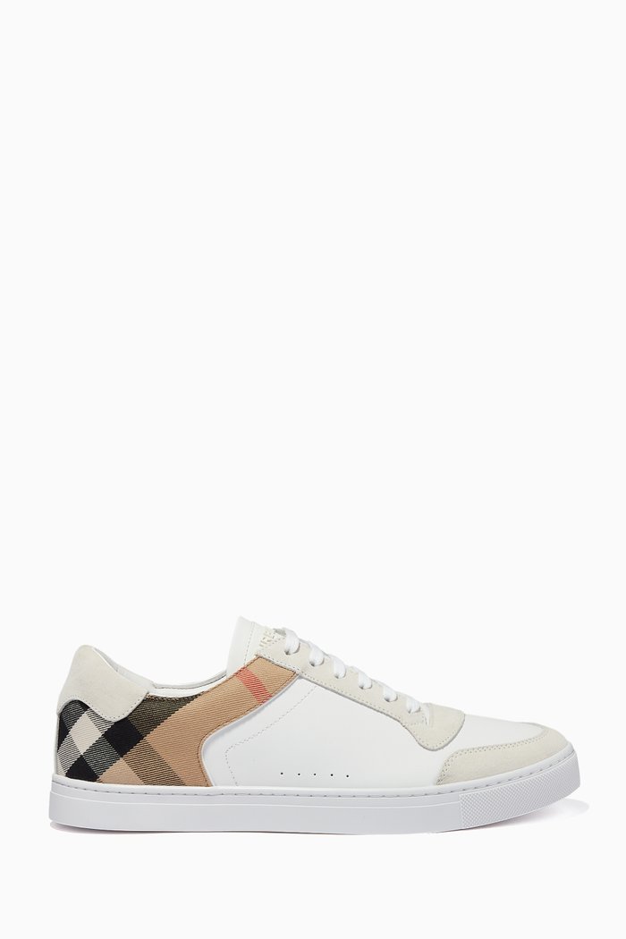 

Sneakers in Leather, Suede & House Check Cotton, White