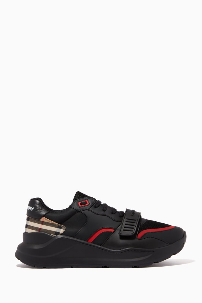 

Sneakers in Vintage Check Cotton, Leather & Mesh, Black