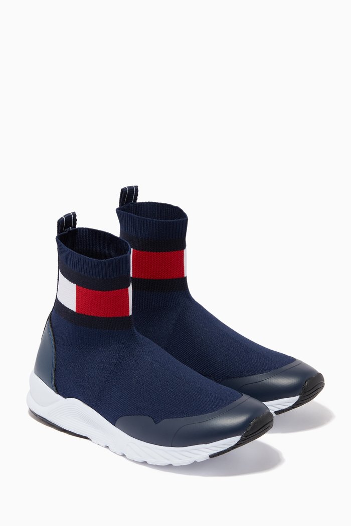 

Knitted Flag Boot Sneakers in Textile, Blue
