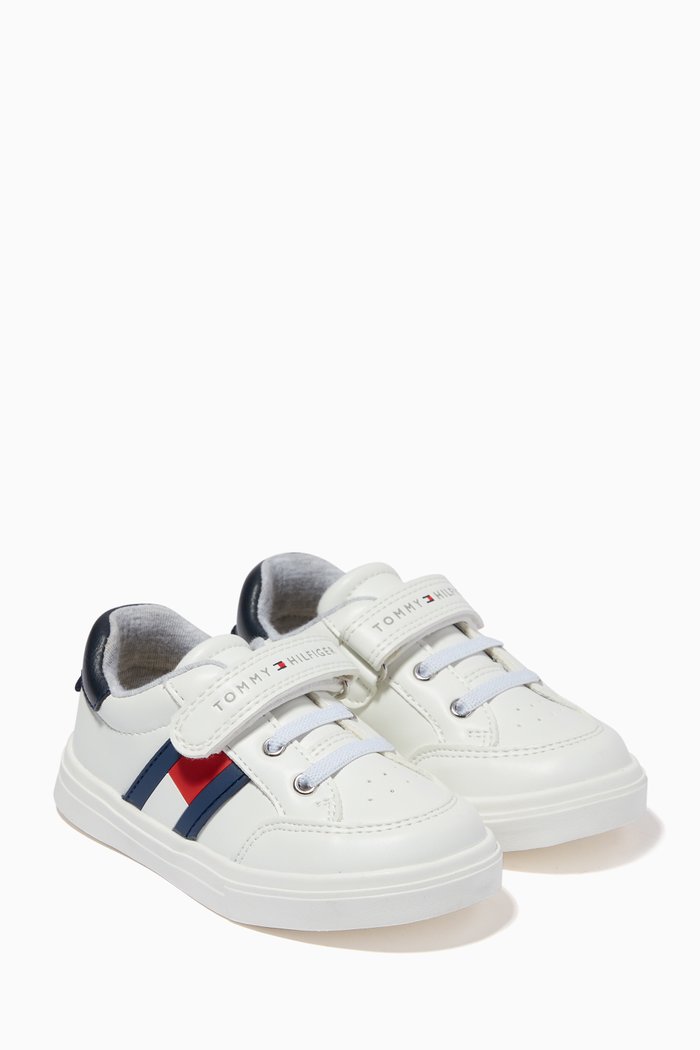 

Flag Low Top Velcro Sneakers in Faux Leather, White