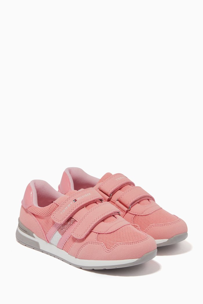 

Glitter Low Top Velcro Sneakers in Synthetic, Pink