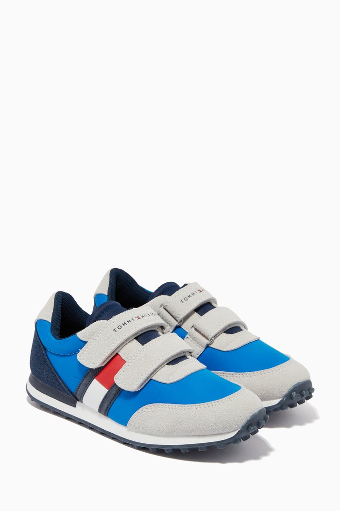 

Colourblock Low Top Velcro Sneakers in Suede & Canvas, Blue