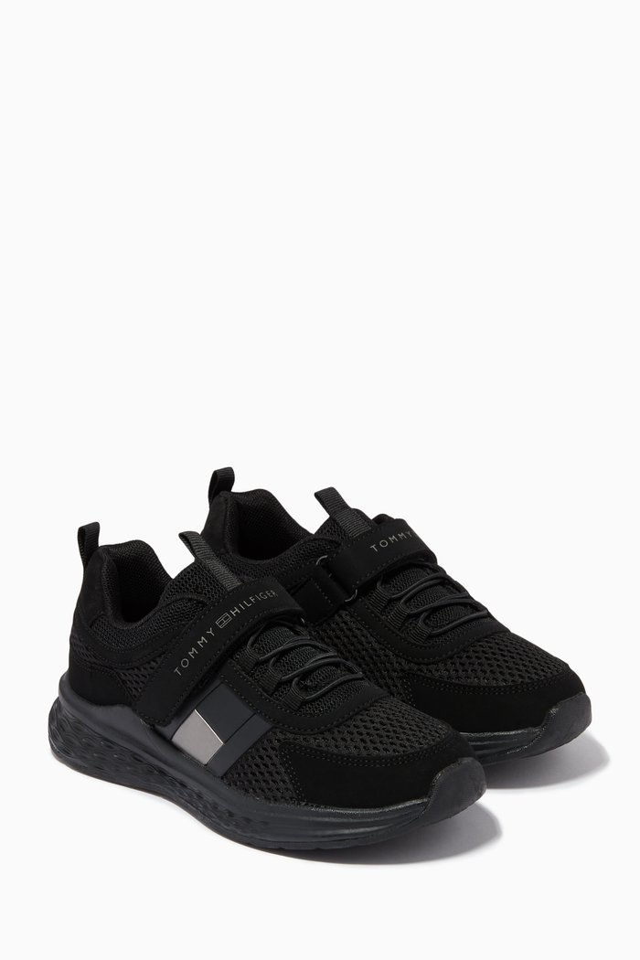 

Lace-Up Low Top Sneakers in Textile, Black