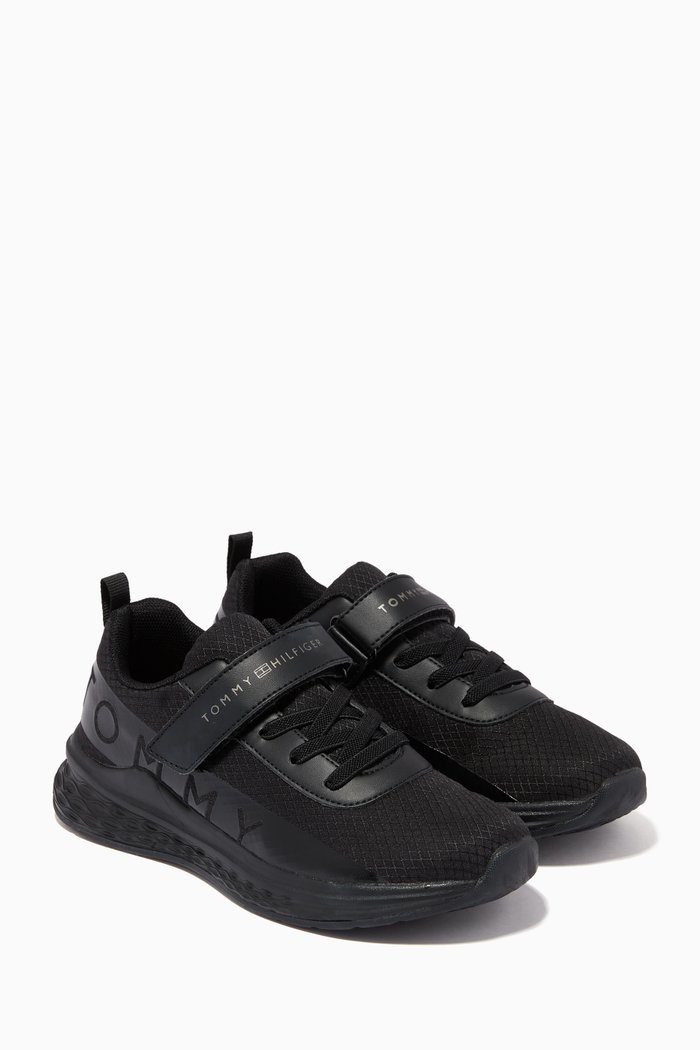 

Lace-Up Low Top Sneakers in Textile, Black