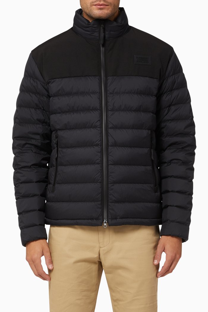 

Logo Appliqué Goose-Filled Puffer Jacket, Black