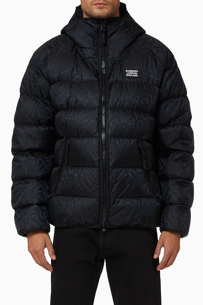 

Monogram Jacquard Goose-Filled Puffer Jacket, Black