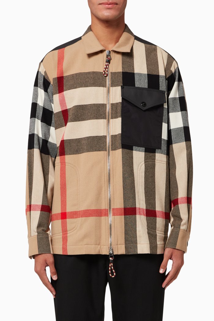 

Contrast Panel Check Wool Cotton Shirt, Neutral