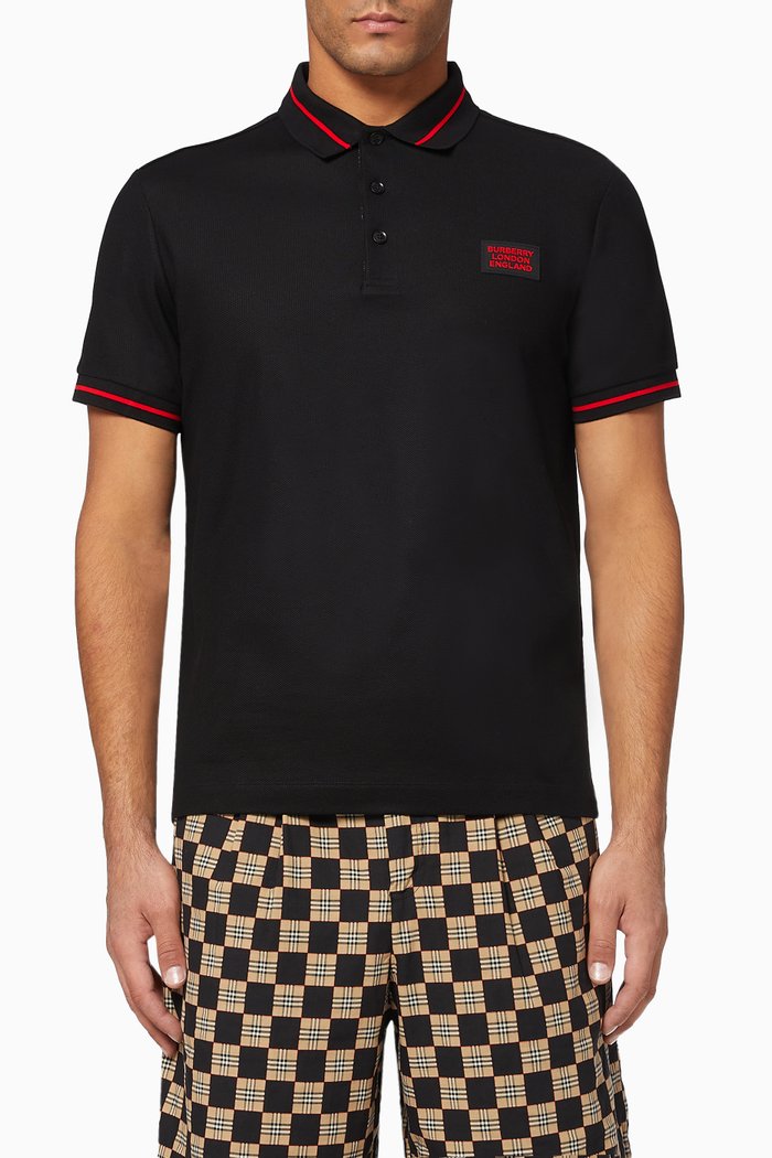 

Logo Appliqué Cotton Piqué Polo Shirt, Black